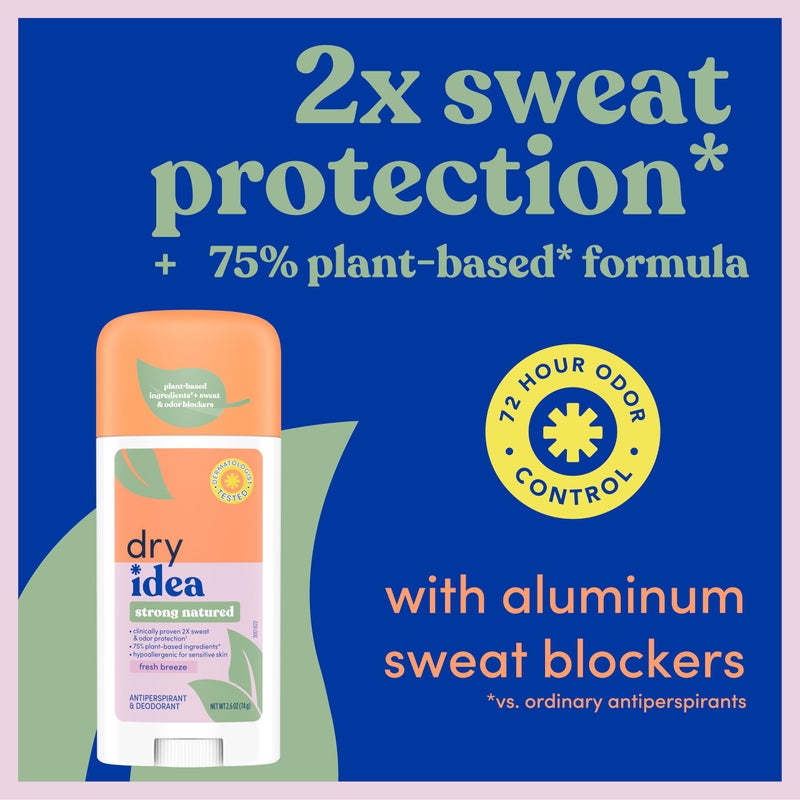 Dry Idea Plant Based Antiperspirant with Aluminum Sweat Blockers Invisible Solid Deodorant for Women â€“ Fresh Breeze Scent, 2X Longer Sweat Protection, 72Hr Sweat & Odor Control for Sensitive Skin, 1pk - Image 2