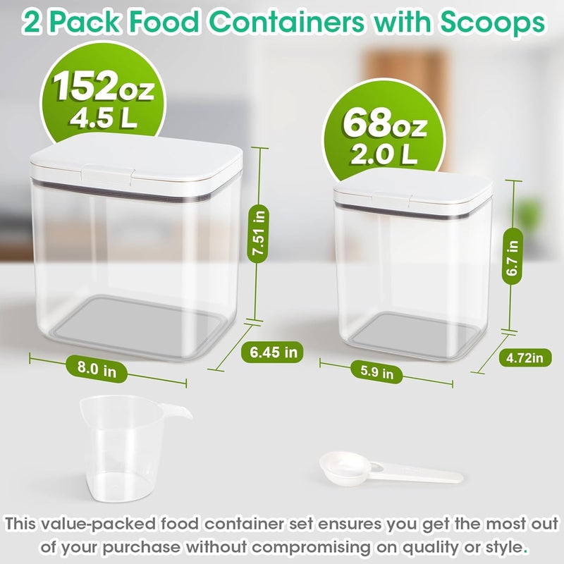 TBMAXS 2 Pack Flour and Sugar Storage Containers with One-Press Flip-up Lid, 2.1Qt + 4.75 Qt Food Storage Container for Rice, Nuts, Snack, Dog Treat, Laundry Room, Kitchen Organization - Image 2
