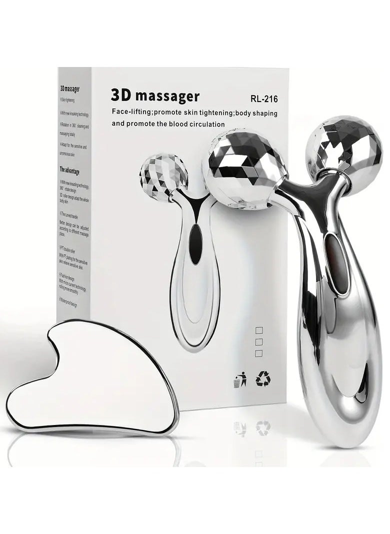 ORiTi Stainless Steel Gua Sha and Face Roller Set Gua Sha Facial Tool Face Massager for Face Sculpting Metal Gua Sha Face Roller Skin Care Facial Massager for Women  - Image 1