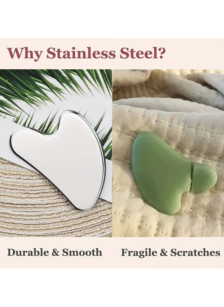 ORiTi Stainless Steel Gua Sha and Face Roller Set Gua Sha Facial Tool Face Massager for Face Sculpting Metal Gua Sha Face Roller Skin Care Facial Massager for Women  - Image 5