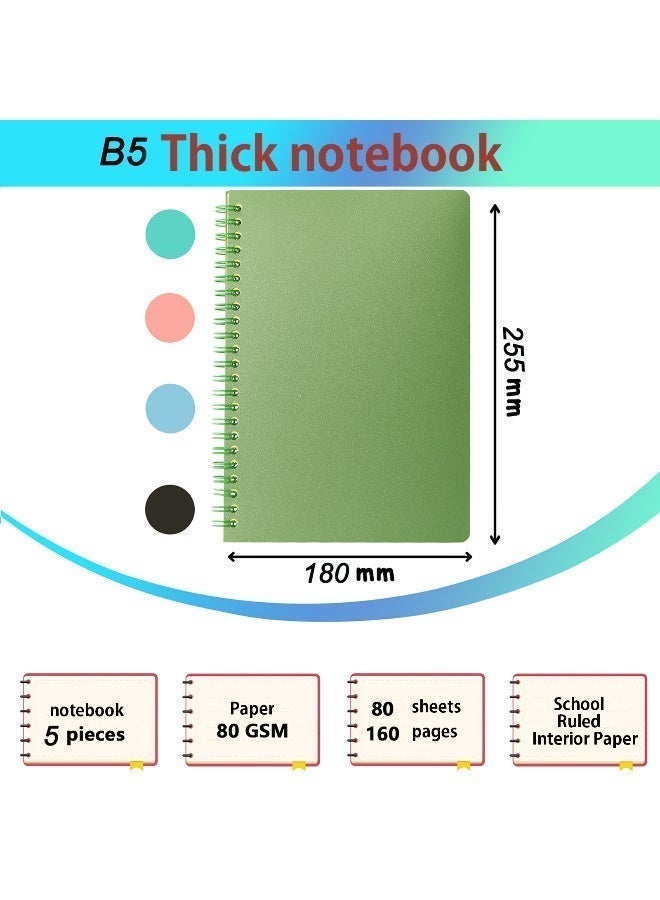 5 PCS Spiral Notebooks,B5 Size Hardcover, 160 Smooth Lined Pages, Executive Grade Notebooks Perfect for University Lectures & Study Notes, Office Meetings,and Personal Goal Planning & Daily Schedules - Image 3