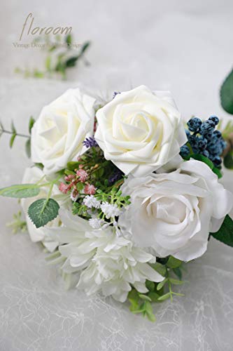 Floroom Artificial Flowers 50pcs Real Looking Ivory Foam Fake Roses with Stems for DIY Wedding Bouquets White Baby Shower Centerpieces Floral Arrangements Party Tables Home Decorations - Image 3