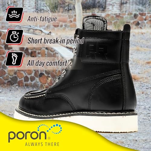 ROCKROOSTER Magnolia 6" Side-Zipper Wedge Boots for Men, Lightweight Soft Moc Toe Motorcycle Boots SAP309BK-Black-10.5 - Image 4