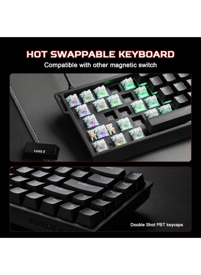 Mad68 HE RGB Mechanical Keyboard Magnetic Switch Hot Swap 8000hz 0.02mm FPS Gaming Keyboard with Adjustable Actuation, Rapid Trigger Mode, Hall Effect Switches, for PC/Mac, Black Portable Birthday Holiday Gift