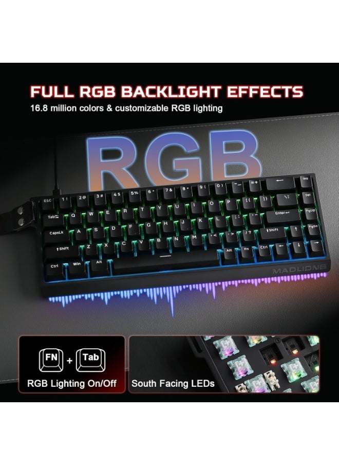 Mad68 HE RGB Mechanical Keyboard Magnetic Switch Hot Swap 8000hz 0.02mm FPS Gaming Keyboard with Adjustable Actuation, Rapid Trigger Mode, Hall Effect Switches, for PC/Mac, Black Portable Birthday Holiday Gift