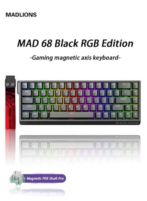 Mad68 HE RGB Mechanical Keyboard Magnetic Switch Hot Swap 8000hz 0.02mm FPS Gaming Keyboard with Adjustable Actuation, Rapid Trigger Mode, Hall Effect Switches, for PC/Mac, Black Portable Birthday Holiday Gift