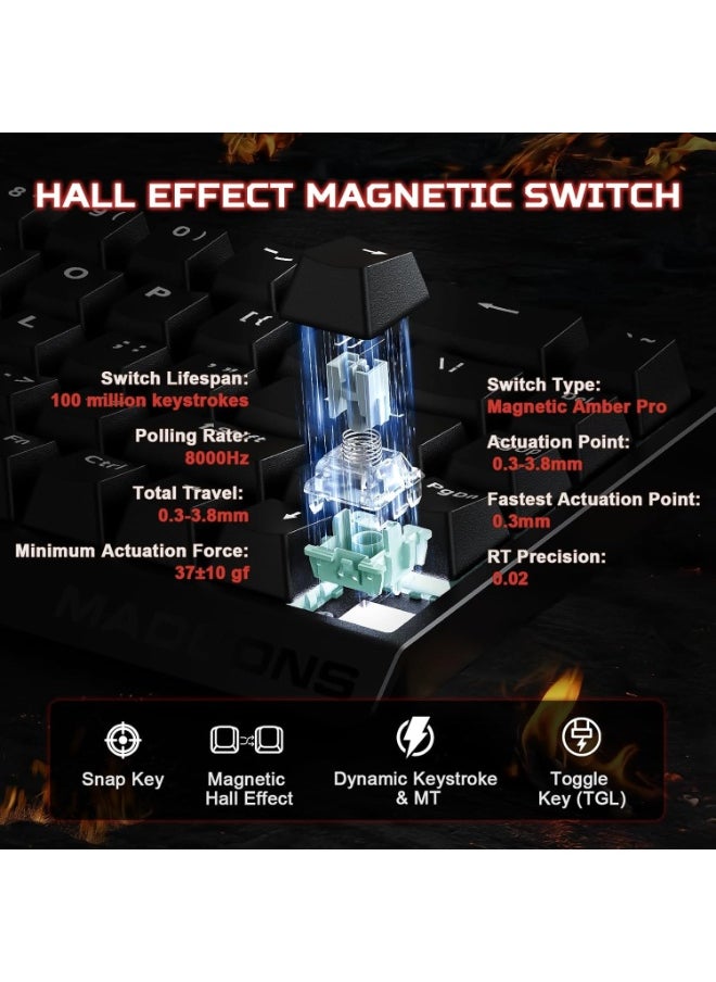 Mad68 HE RGB Mechanical Keyboard Magnetic Switch Hot Swap 8000hz 0.02mm FPS Gaming Keyboard with Adjustable Actuation, Rapid Trigger Mode, Hall Effect Switches, for PC/Mac, Black Portable Birthday Holiday Gift