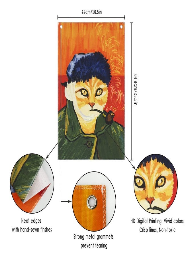 CosplayStudio Hanging Canvas Wall Art Painting Pack of 3 Van Gogh Self-Portrait Tapestry Animal Headshot Cats Dogs Foxes Spoofing Funny Design Tapestry Wall Hanging for Room Office with Steel Grommets - Image 3