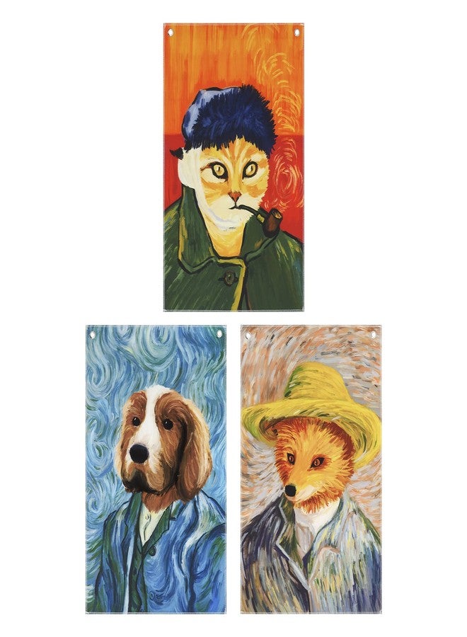 CosplayStudio Hanging Canvas Wall Art Painting Pack of 3 Van Gogh Self-Portrait Tapestry Animal Headshot Cats Dogs Foxes Spoofing Funny Design Tapestry Wall Hanging for Room Office with Steel Grommets - Image 1