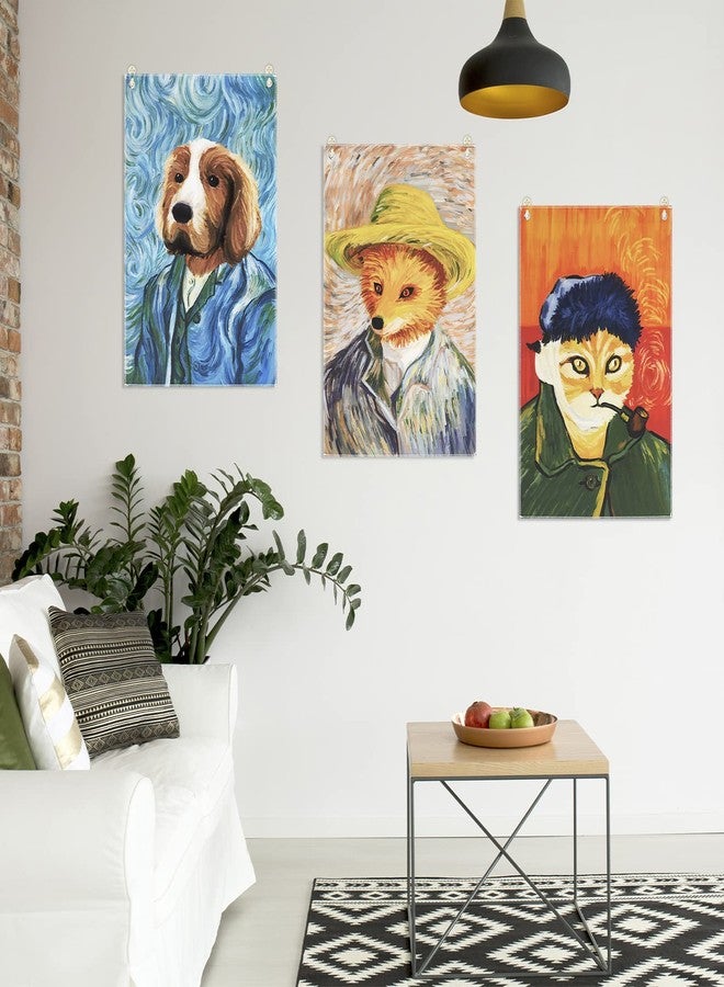CosplayStudio Hanging Canvas Wall Art Painting Pack of 3 Van Gogh Self-Portrait Tapestry Animal Headshot Cats Dogs Foxes Spoofing Funny Design Tapestry Wall Hanging for Room Office with Steel Grommets - Image 2