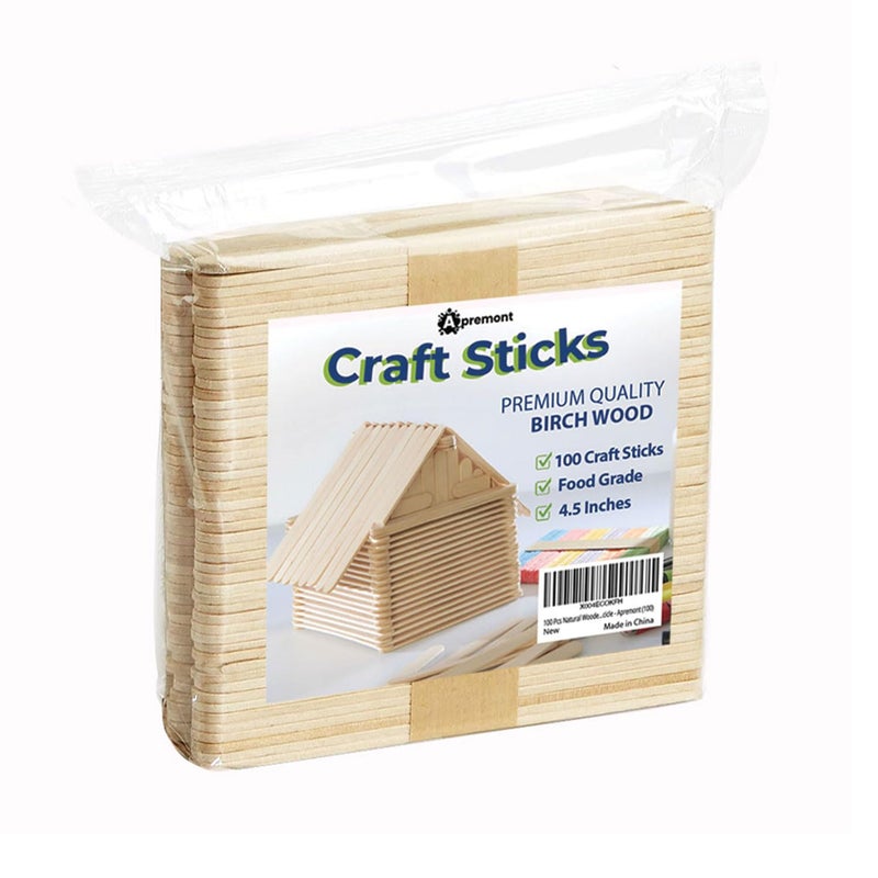 APREMONT 100 Pcs Natural Wooden Food Grade Craft Sticks - Ice Cream Stick - Popsicle - 4.5 Inch Length - Suit Crafting  Stirring  Paddle  Waxing  Small Ice Pop Stick For Diy Kids Popcicle - Apremont (100) - Image 1