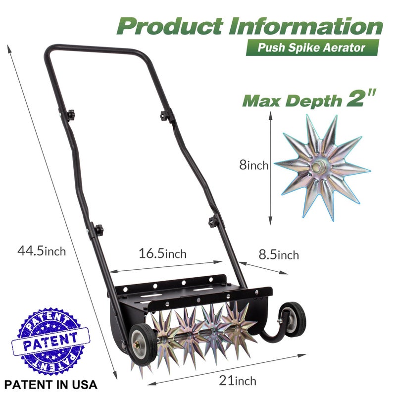 Suchtale 18-Inch Push Spike Aerator, Heavy Duty Rolling Lawn Aerator, Rotary Spike Lawn Aerator, Manual Aeration Equipment with Steel Handle, Suitable for Lawns, Garden, and Yard Grass Aeration - Image 2