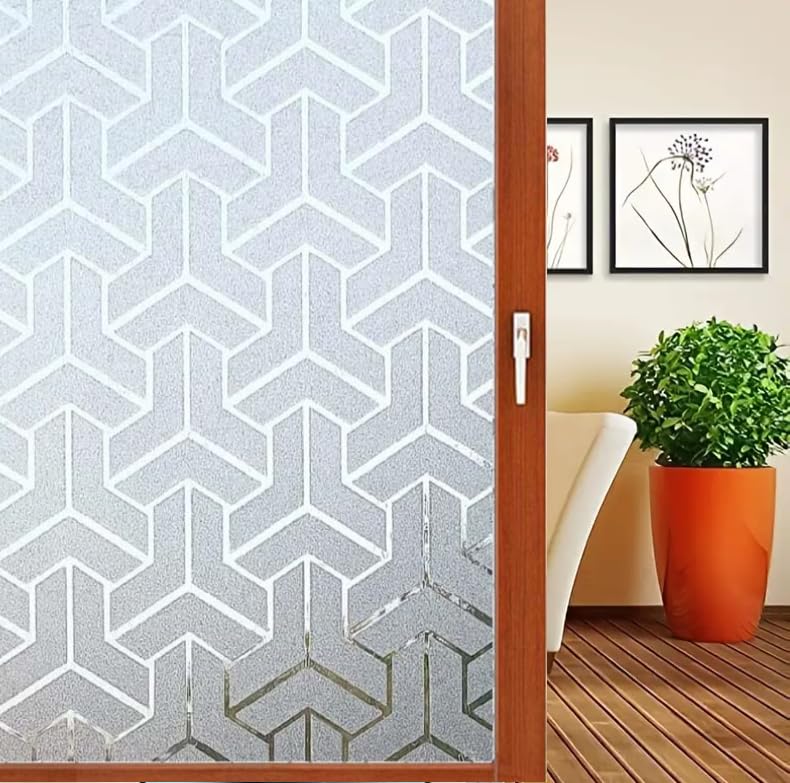HAPPYMATES Self Adhesive Window Films for Glass Privacy Frosted Glass Decorative Window Sticker/Tinting for Home & Office Bathroom Living Room - Frosted (30 Cm X 24 Inch, 3D Plus) - Image 1