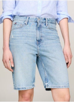 Women's High Rise Slim Distressed Denim Shorts -  Rigid denim, Blue