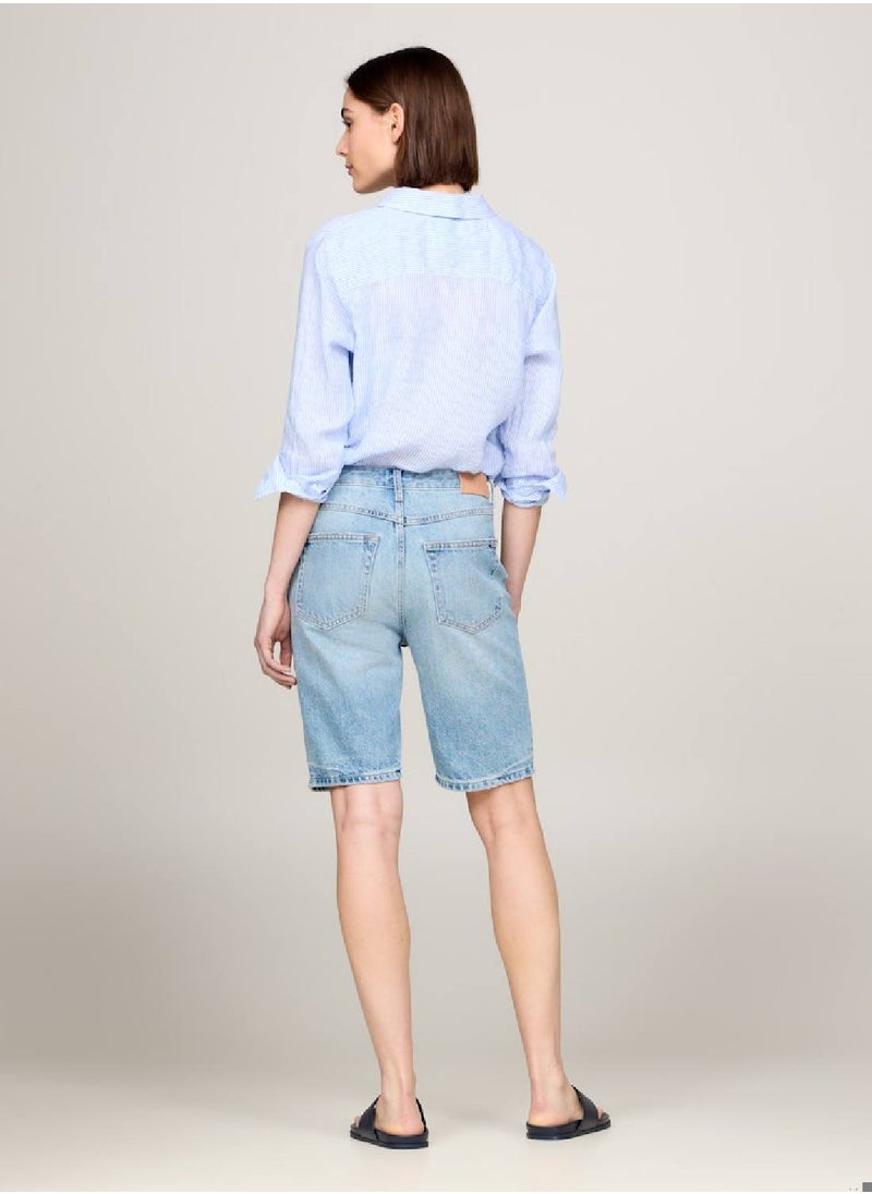 TOMMY HILFIGER - Women's High Rise Slim Distressed Denim Shorts -  Rigid denim, Blue - Image 1