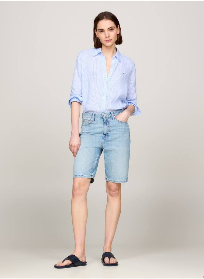 TOMMY HILFIGER - Women's High Rise Slim Distressed Denim Shorts -  Rigid denim, Blue - Image 1