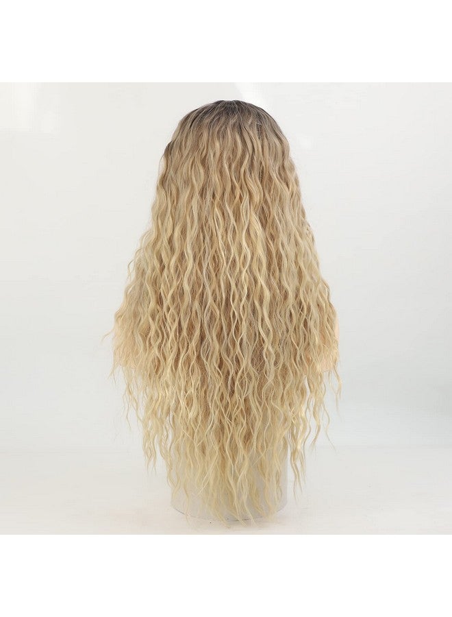 Fencca Ombre Blonde Long Curly Wigs For Women Heat Synthetic Curly Hair Wavy Full Wig Middle Part Natural Looking Wig - Image 4
