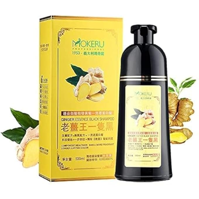 MOKERU GINGER BLACK PROFESSIONAL OIL HAIR DYE COLOR SHAMPOO 500 ML: INSTANT FAST ACTING LONG LASTING HAIR COLOR SHAMPOO FOR GRAY HAIR MAGIC HAIR DYE SHAMPOO COLORS HAIR IN MINUTESLONG LASTING - Image 1