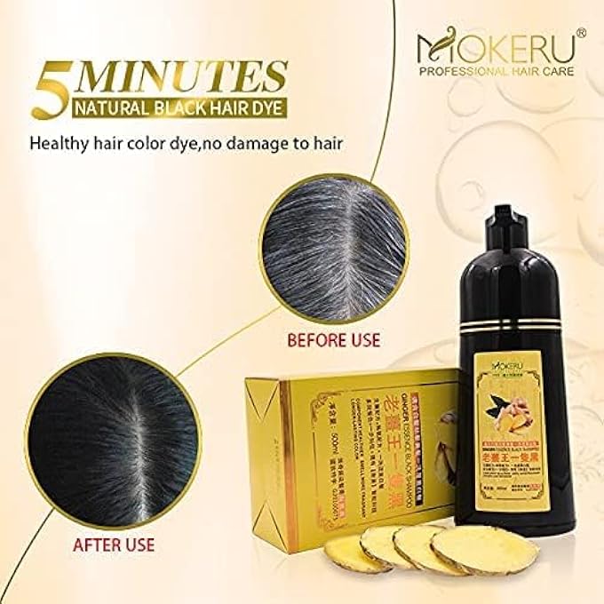 MOKERU GINGER BLACK PROFESSIONAL OIL HAIR DYE COLOR SHAMPOO 500 ML: INSTANT FAST ACTING LONG LASTING HAIR COLOR SHAMPOO FOR GRAY HAIR MAGIC HAIR DYE SHAMPOO COLORS HAIR IN MINUTESLONG LASTING - Image 3