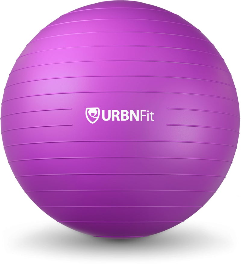 كرة تمارين URBNFit - كرة يوغا بأحجام متعددة لليوغا، والبيلاتس، والحمل، والثبات - كرة توازن سويسرية مضادة للانفجار مع مضخة سريعة - كرسي كرة مكتبي للمنزل والصالة الرياضية - 26 بوصة - بنفسجي