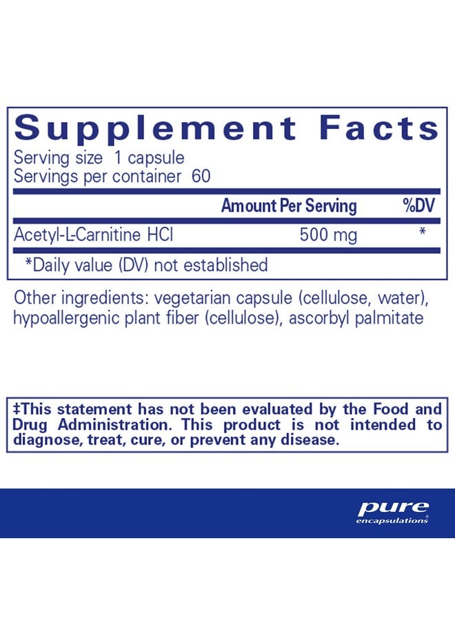 Pure Encapsulations Acetyl-L-Carnitine 500 mg - Memory & Brain Supplement - Brain Support & Focus* - Gluten Free & Non-GMO - 60 Capsules - Image 2