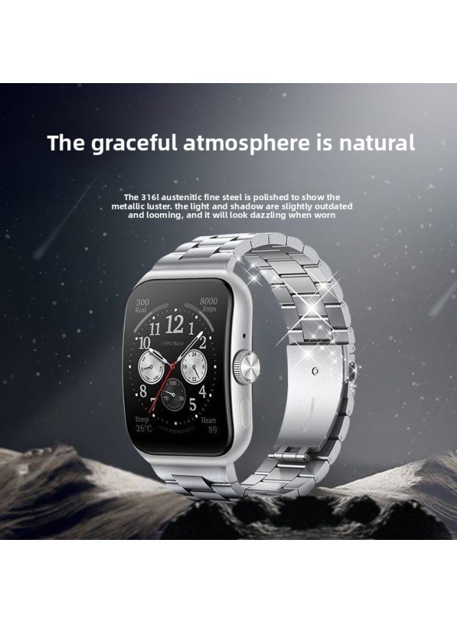 For OPPOwatch3Pro Watch Strap Watch2 Smart Sport 41/42/46mm Milan Watch Band-Color:Silver [stainless Steel Three-bead Watch Strap]-exclusive For Oppo Watch Se