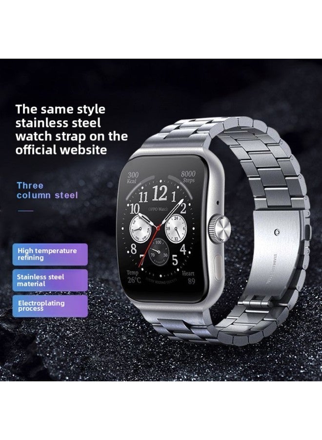 For OPPOwatch3Pro Watch Strap Watch2 Smart Sport 41/42/46mm Milan Watch Band-Color:Silver [stainless Steel Three-bead Watch Strap]-exclusive For Oppo Watch Se