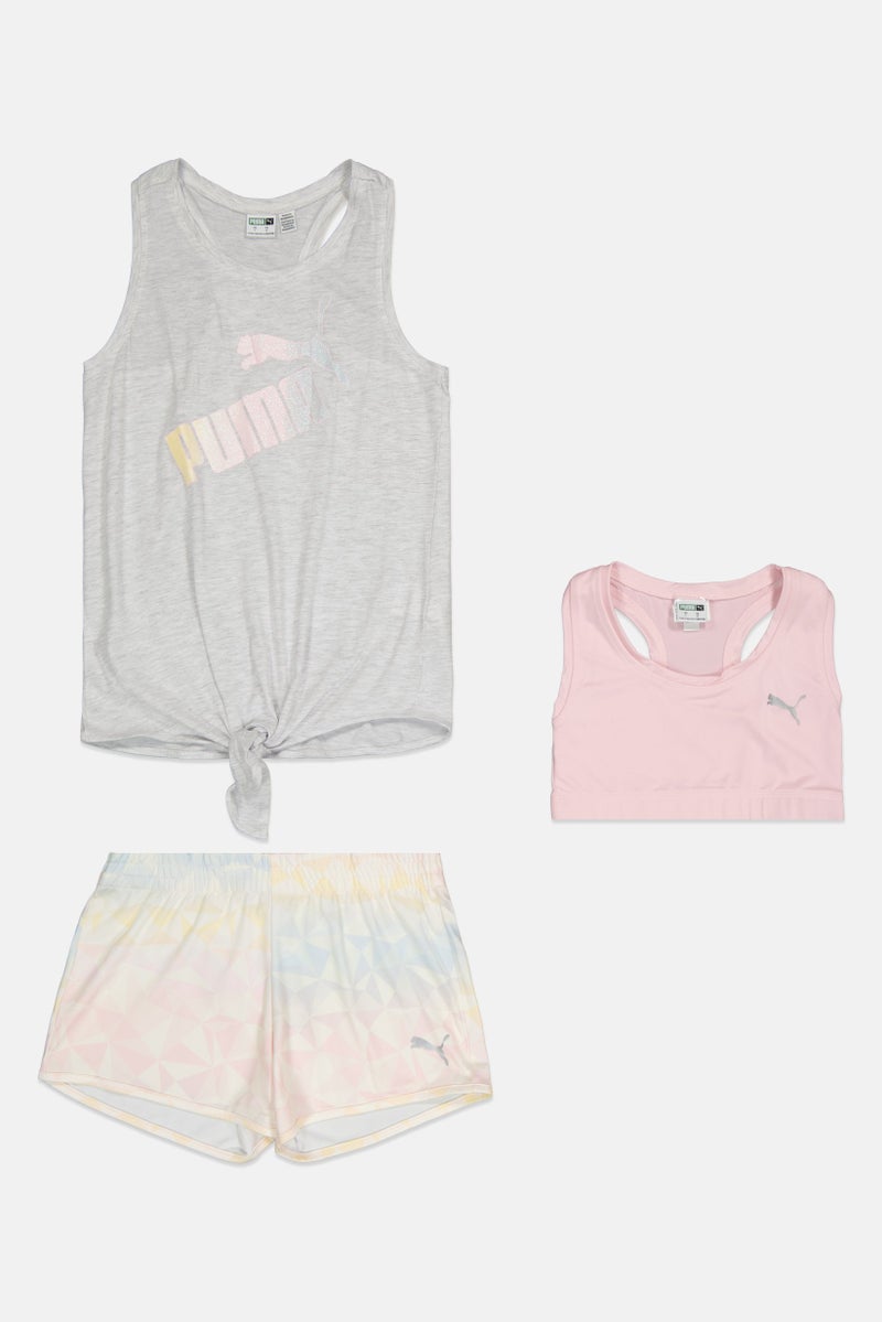 PUMA طقم بنات أطفال مكون من 3 قطع بشعار العلامة التجارية، متعدد الألوان - Image 2