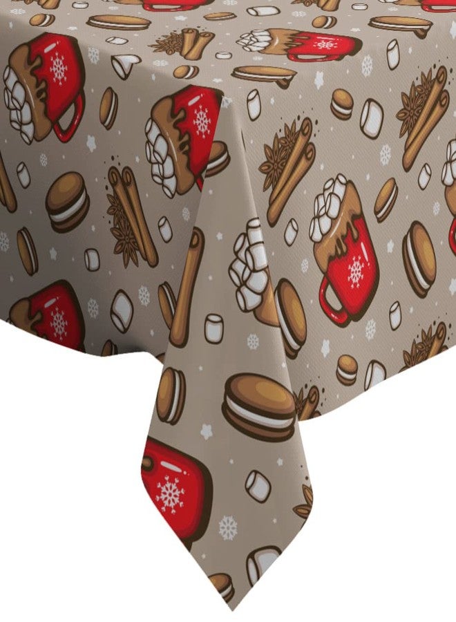 Xtremepads Spicy Hot Chocolate Red Cup Pattern Pattern - Rectangle Oblong Linen Tablecloth, 60" x 102" inches Washable Decorative Table Cloth - Image 1