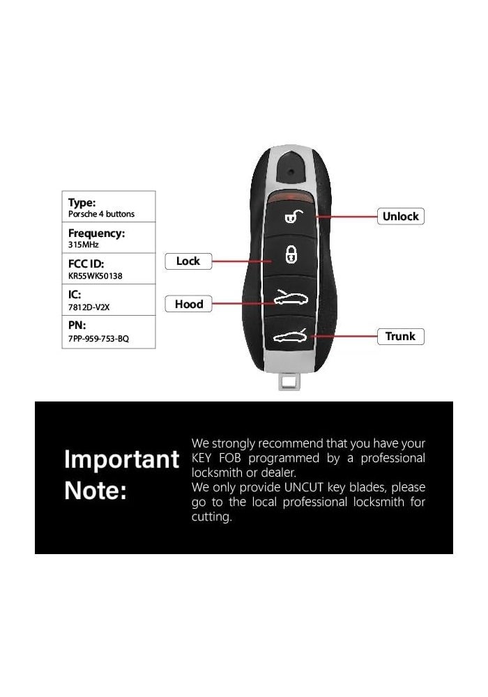 Keylessbest Car Key Fob Remote Keyless Entry Control KR55WK50138 315MHz 4 Button Replacement for Porsche Models - Image 3