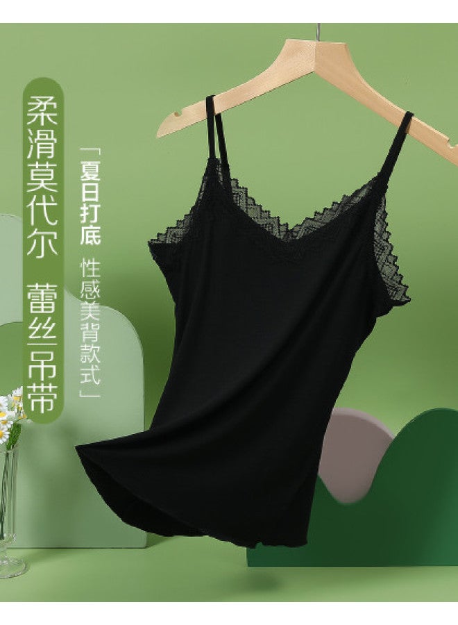 Red Bean Breathable Modal Lace Cami Top For Women, Summer Layering Staple, Versatile Wear, Stylish Back Design - Image 1