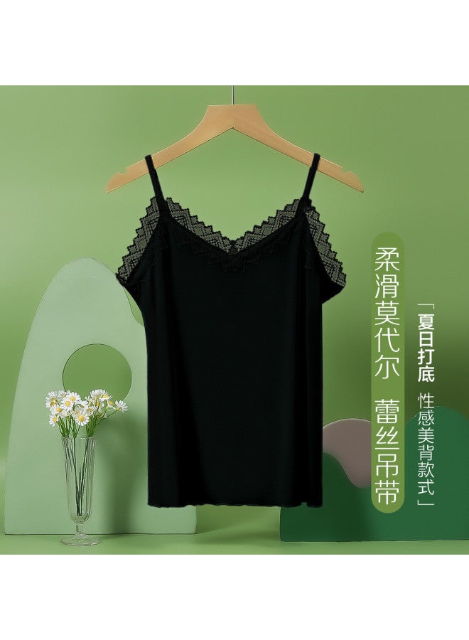 Red Bean Breathable Modal Lace Cami Top For Women, Summer Layering Staple, Versatile Wear, Stylish Back Design - Image 2