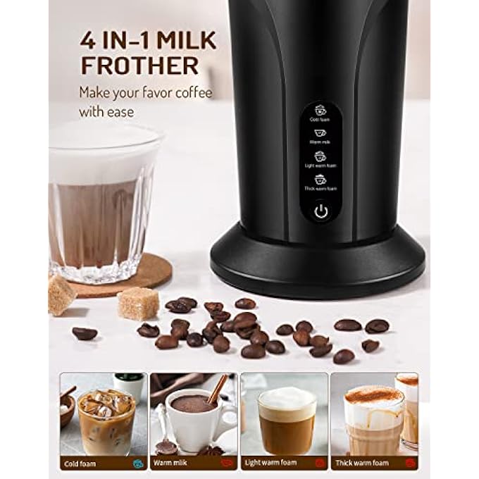 شاردور مفرج وبخار حليب كهربائي بوظيفة دافئة 4 في 1 سخان أوتوماتيكي لتسخين الحليب بسعة 300 مل وصانع رغوة ساخنة وباردة للقهوة لاتيه كابتشينو شوكولاتة ساخنة - Image 3