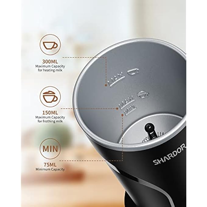 شاردور مفرج وبخار حليب كهربائي بوظيفة دافئة 4 في 1 سخان أوتوماتيكي لتسخين الحليب بسعة 300 مل وصانع رغوة ساخنة وباردة للقهوة لاتيه كابتشينو شوكولاتة ساخنة - Image 5