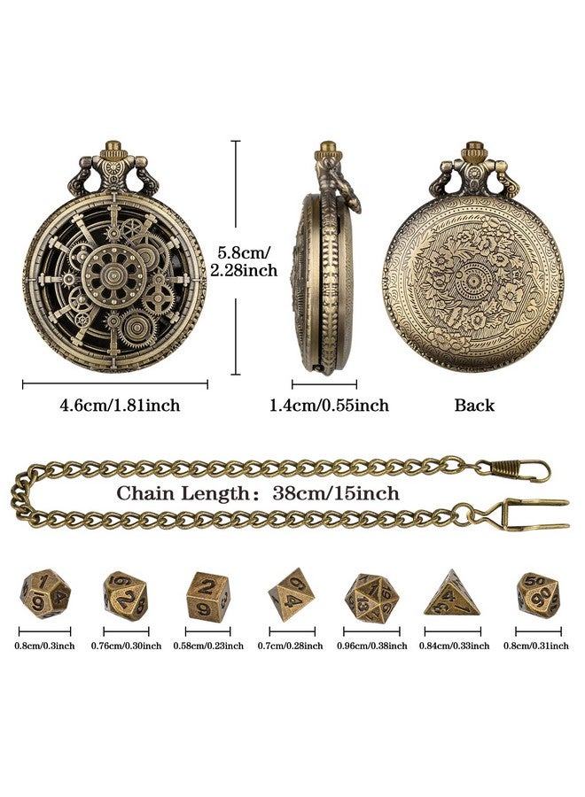 Keller & Weber Mini Dnd Dice Set With Steampunk Hollow Gear Pocket Watch Shell Case, 7Pcs Polyhedral Metal D&D Dice, Dnd Gifts With Gift Box For Dnd Fans, Role Playing Board Games Accessories - Image 5