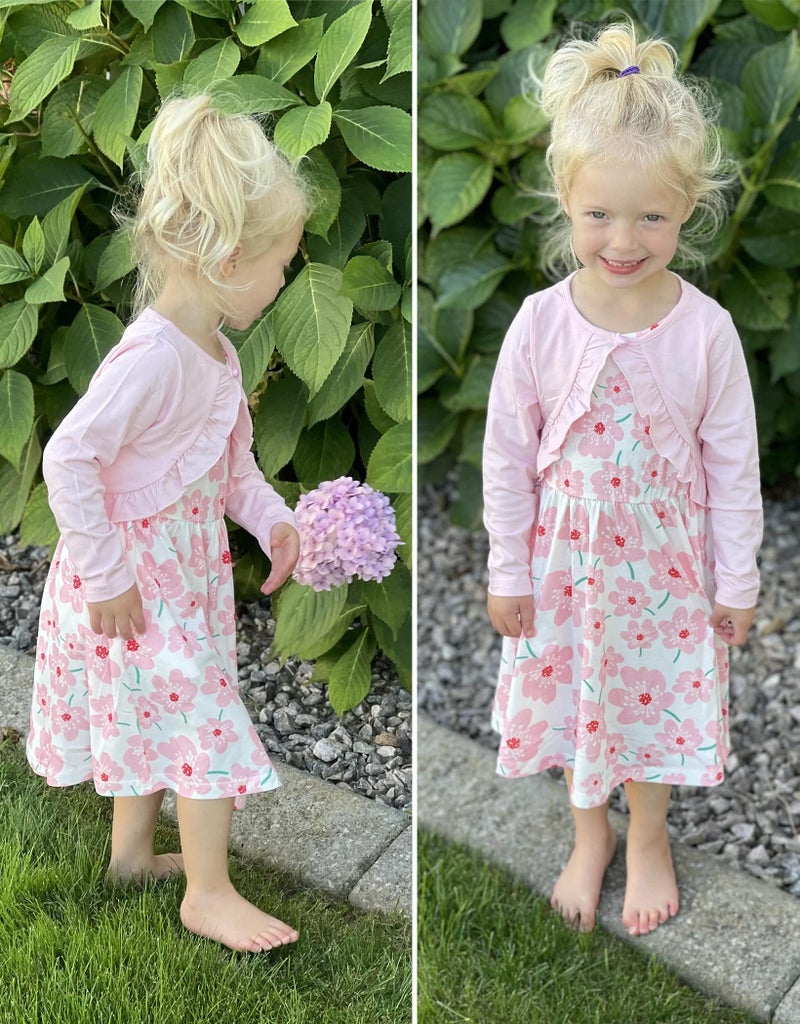 Arshiner Toddler Girls Dress with Pockets Cute Casual Floral Print Sleeveless Sundress and Pink Long Sleeve Shrugs Set 5-6 Years - Image 5