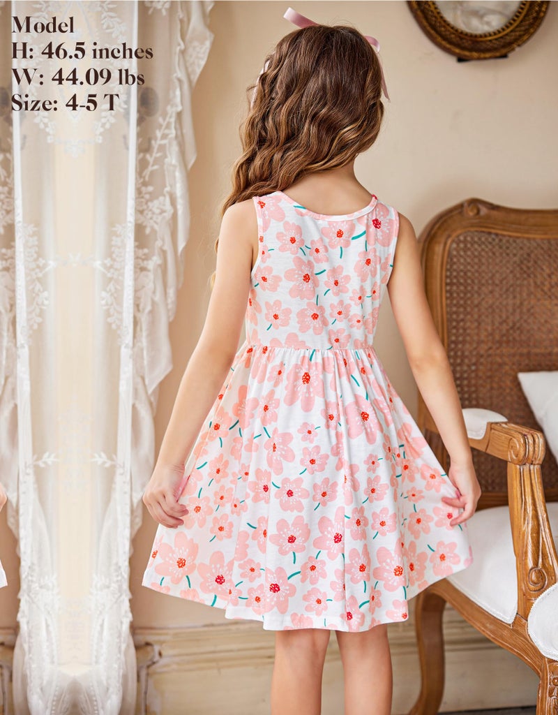 Arshiner Toddler Girls Dress with Pockets Cute Casual Floral Print Sleeveless Sundress and Pink Long Sleeve Shrugs Set 5-6 Years - Image 4