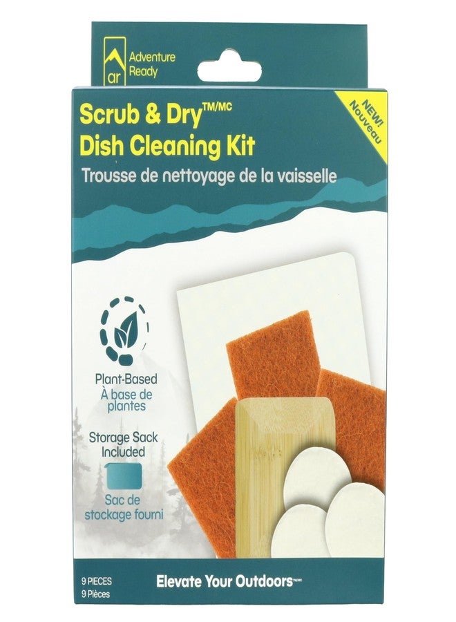 AR Adventure Ready Scrub & Dry Dish Cleaning Kit for Camping & Backpacking - 3 Coconut Fiber Scrubbers, Bamboo Scraper, 4 Compressed Towelettes - Image 1