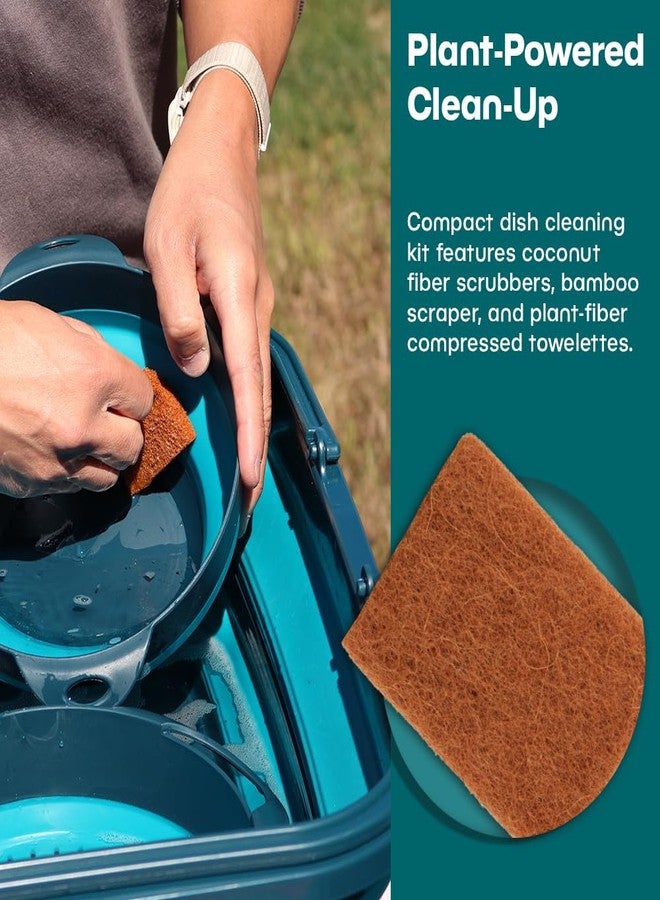 AR Adventure Ready Scrub & Dry Dish Cleaning Kit for Camping & Backpacking - 3 Coconut Fiber Scrubbers, Bamboo Scraper, 4 Compressed Towelettes - Image 3