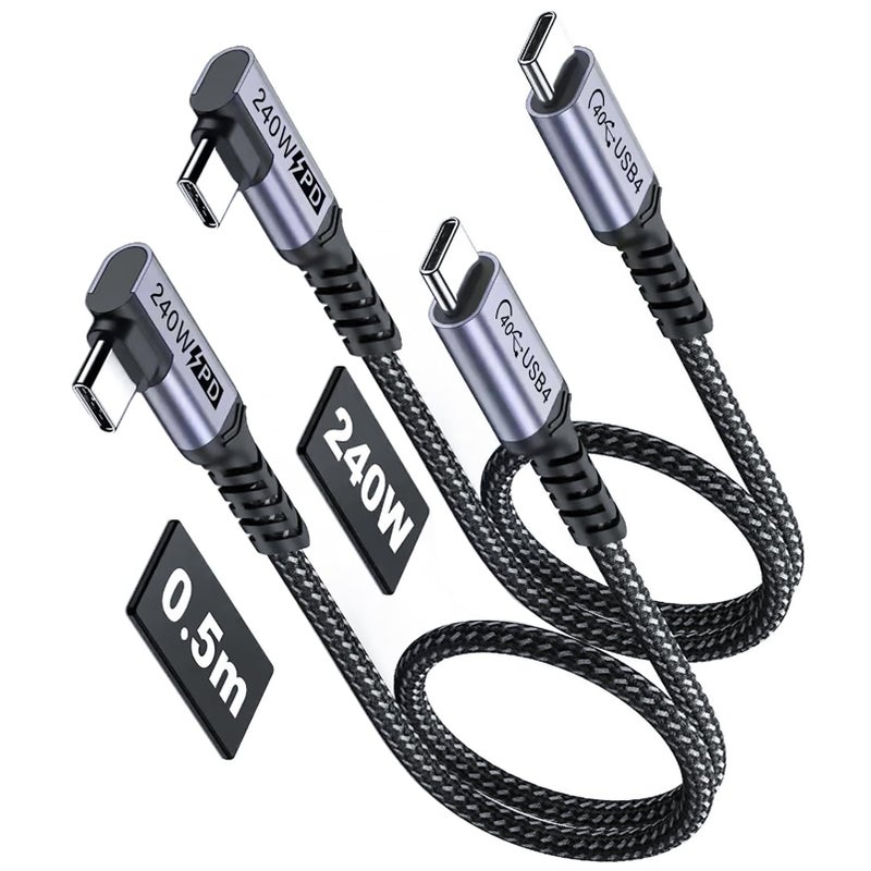 SUMPK Short USB 4 Cable Right Angle [1.5FT 2 Packs], 240W Fast Charging with High Speed 40Gbps Data Transfer and 8K Video Display Compatible with iPhone 16/16 Plus/16 Pro Max, MacBook, Galaxy S23 - Image 1