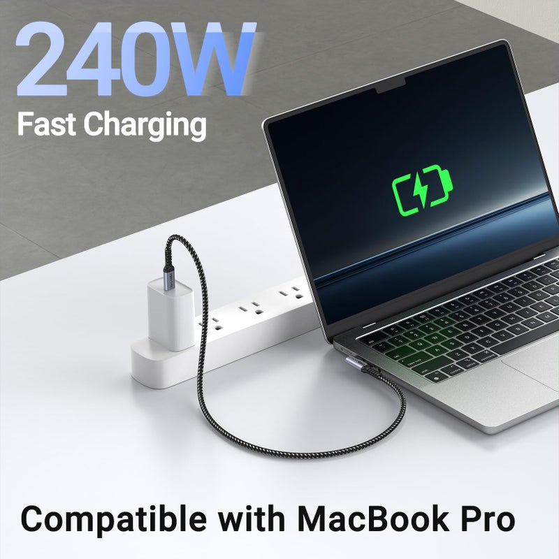 SUMPK Short USB 4 Cable Right Angle [1.5FT 2 Packs], 240W Fast Charging with High Speed 40Gbps Data Transfer and 8K Video Display Compatible with iPhone 16/16 Plus/16 Pro Max, MacBook, Galaxy S23 - Image 2