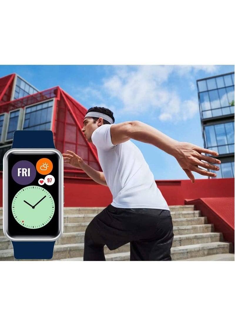 Compatible with HUAWEI WATCH FIT 2 Strap, Adjustable Silicone Sport Watch Bands Replacement Wristband Men Women (dark blue) - Image 2