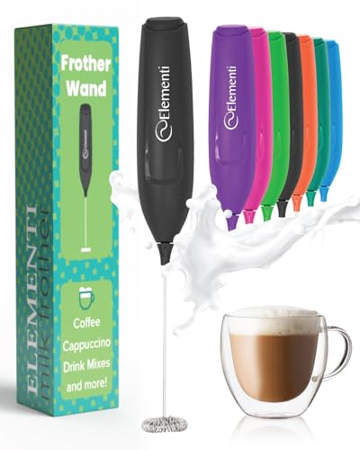 Elementi Powerful Frother Wand – Lightweight Milk Frother & Drink Mixer Handheld, Matcha Whisk for Dreamy Lattes, Powerful Coffee Mixer Wand & Blender Stirrer - Make Creamy Cappuccinos at Home (Black) - Image 1
