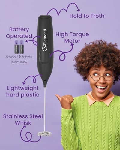Elementi Powerful Frother Wand – Lightweight Milk Frother & Drink Mixer Handheld, Matcha Whisk for Dreamy Lattes, Powerful Coffee Mixer Wand & Blender Stirrer - Make Creamy Cappuccinos at Home (Black) - Image 4