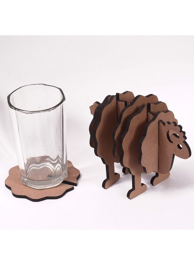 IVEI MDF DIY Coasters with Sheep Holder - MDF Plain Wooden Sheep Coasters & Holder Blank Cutouts for Painting Wooden Sheet Craft, Decoupage, Resin Art Work & Decoration - Set of 6 Coasters - Image 4
