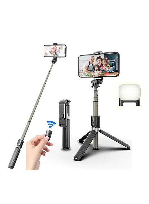 105cm Bluetooth Selfie Stick Tripod, Wireless Remote  Selfie Stick, Extendable Tripod Stand with Wireless, Selfie Stick Tripod with Light Modes, 360 Degree Rotation for iPhone/Android -Black