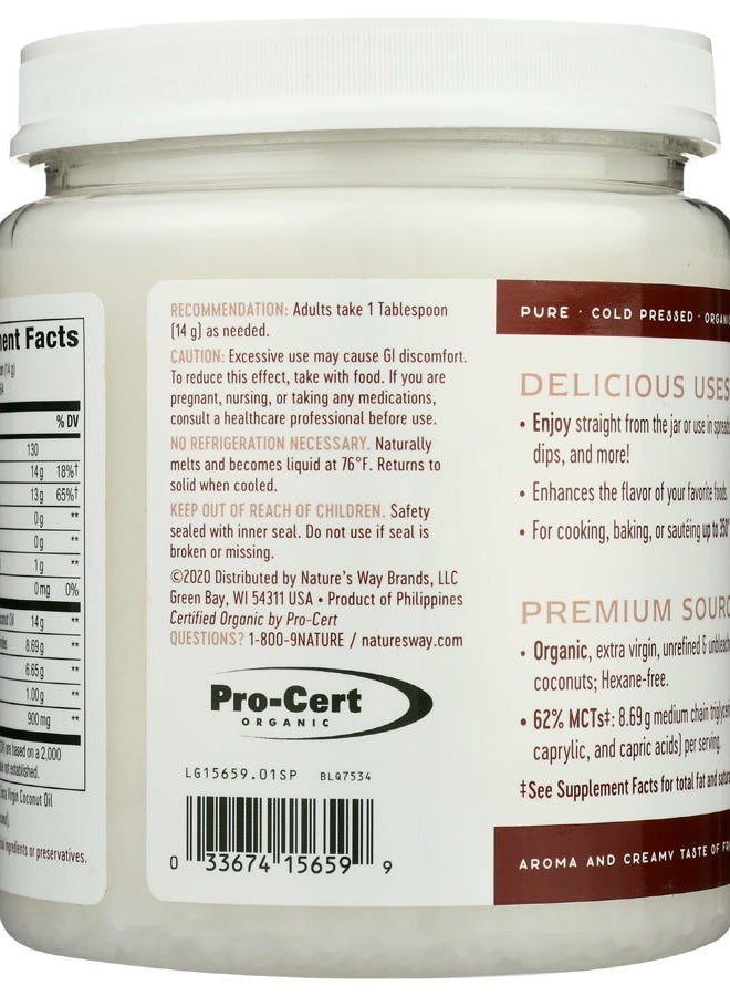 Nature's Way Organic Extra Virgin Coconut Oil, Pure Source of MCTs, Cold-Pressed, 32 Oz.  - Image 2