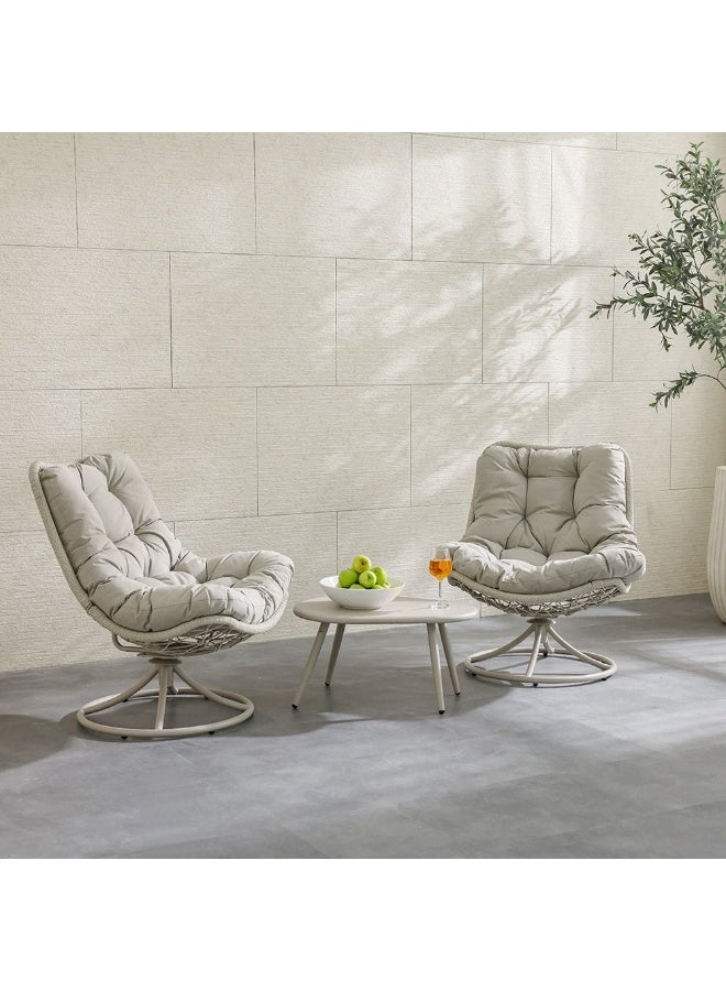 DANUBE HOME Vistara 1 + 2 Seater Swivel Chair Balcony Set  |Table And Chairs Set | All Weather 3 Pc Bistro Set With Coffee Table | Modern Design Furniture For Balcony Garden  - Light Grey - Image 1