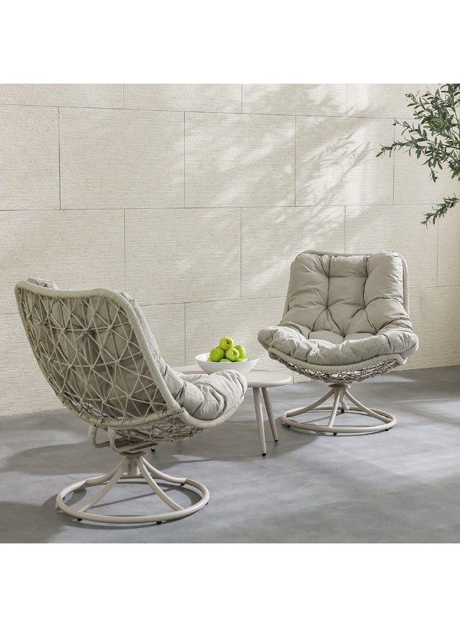 DANUBE HOME Vistara 1 + 2 Seater Swivel Chair Balcony Set  |Table And Chairs Set | All Weather 3 Pc Bistro Set With Coffee Table | Modern Design Furniture For Balcony Garden  - Light Grey - Image 3