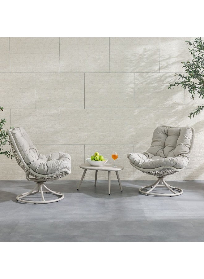 DANUBE HOME Vistara 1 + 2 Seater Swivel Chair Balcony Set  |Table And Chairs Set | All Weather 3 Pc Bistro Set With Coffee Table | Modern Design Furniture For Balcony Garden  - Light Grey - Image 2